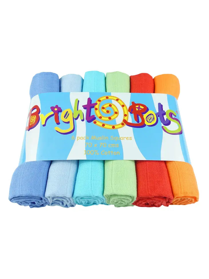 Bright Bots 6 Pack Muslin Squares - Cool