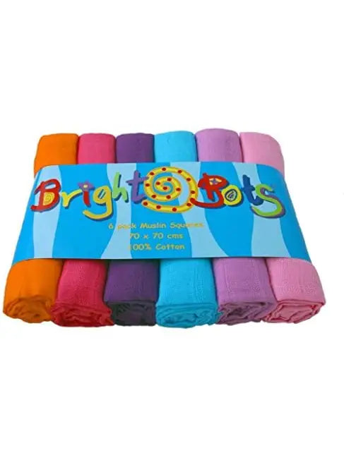 Bright Bots 6 Pack Muslin Squares - Warm