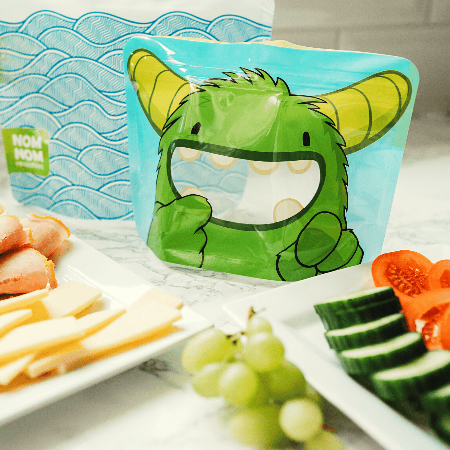 Nom Nom Kids Reusable Monster Large Sandwich Bags 4pk