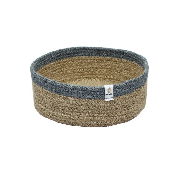 ReSpiin Shallow Seagrass and Jute Medium Basket - Natural/Grey