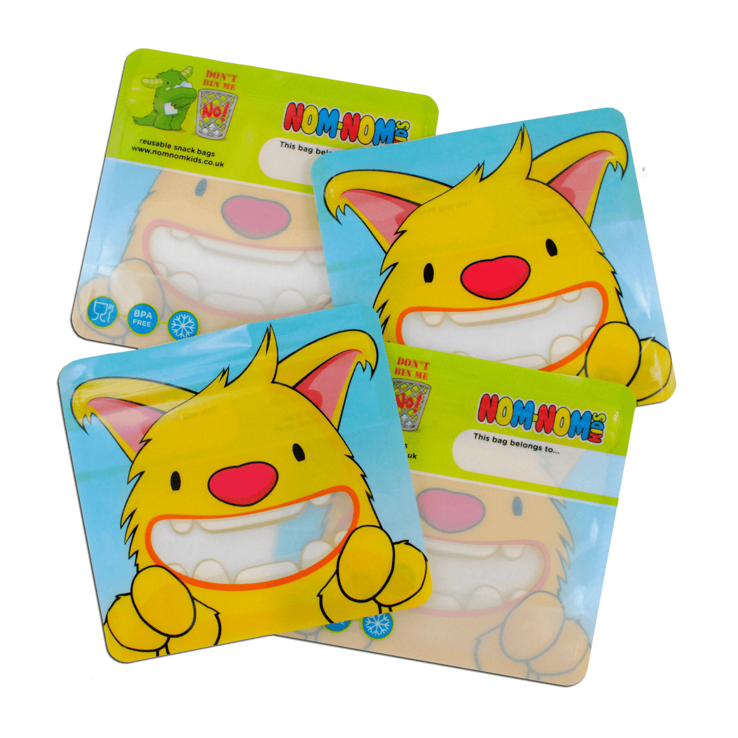 Nom Nom Kids Reusable Monster Medium Snack Bags 4pk