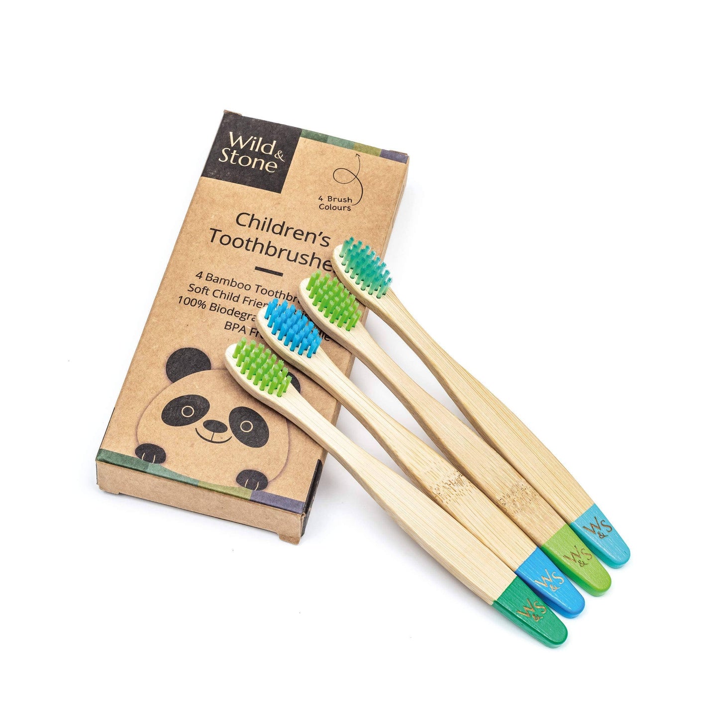 Wild & Stone Children's Bamboo Toothbrush 4 Pack - Aqua