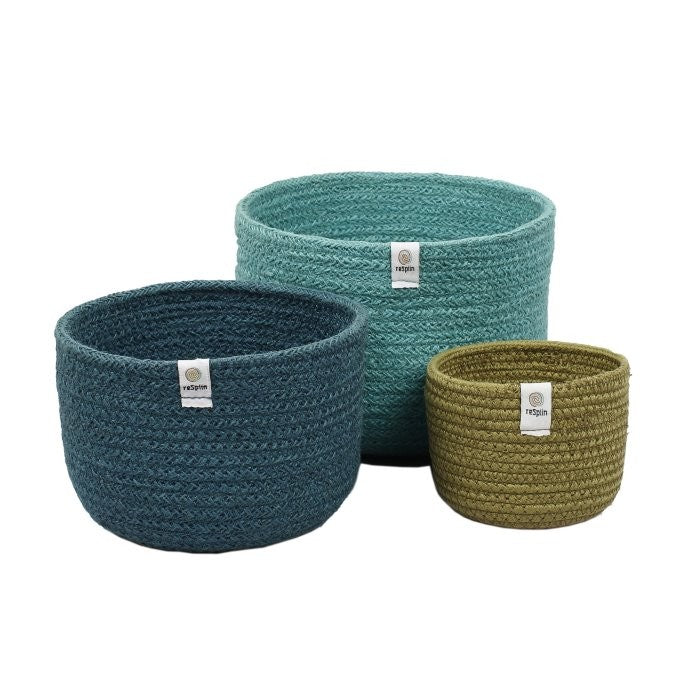 ReSpiin Tall Jute Basket Set - Ocean