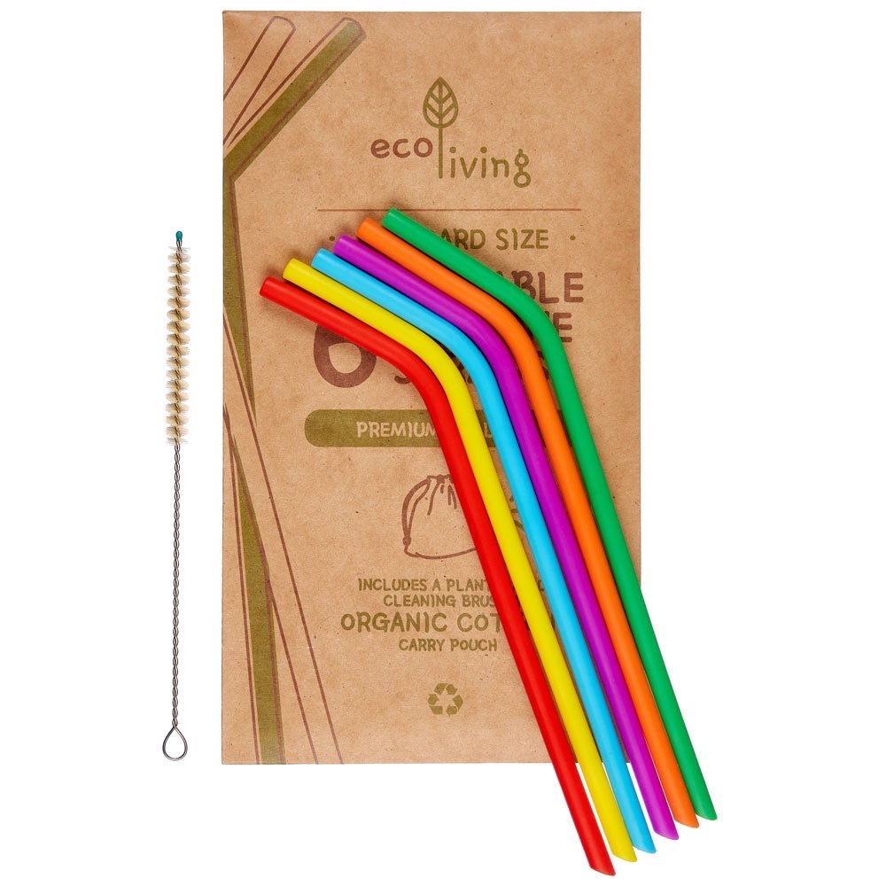 ecoLiving Silicone Straws (6 pack) with brush