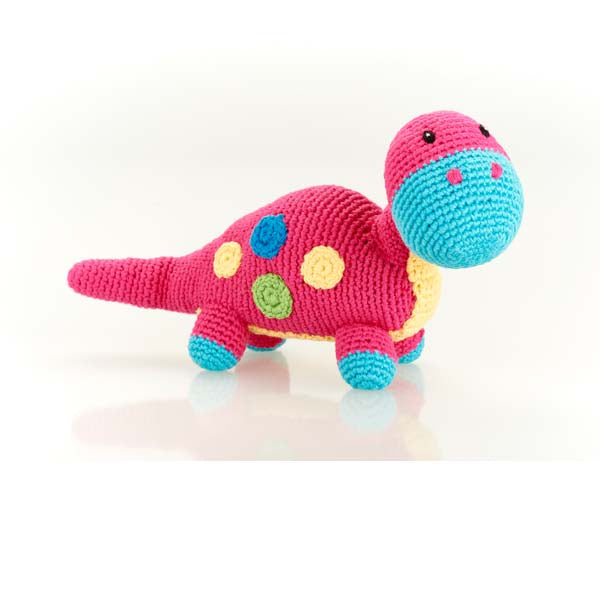 Pebble Organic Dinosaur Rattle Dippi Pink