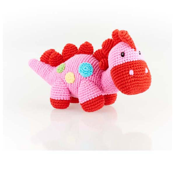 Pebble Organic Dinosaur Rattle Steggi Pink