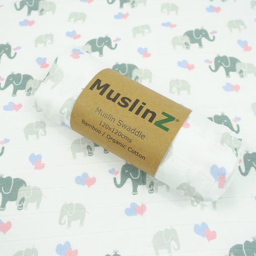 MuslinZ Organic Cotton and Bamboo Swaddle - Elephant