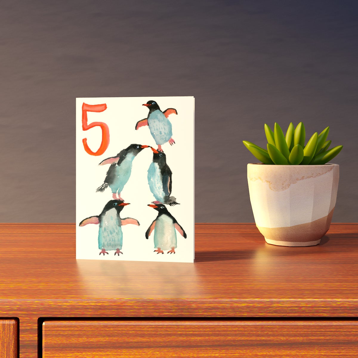 Penguins 5th Birthday Card