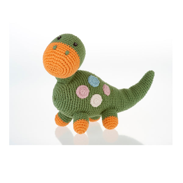 Pebble Organic Dinosaur Rattle Dippi Khaki