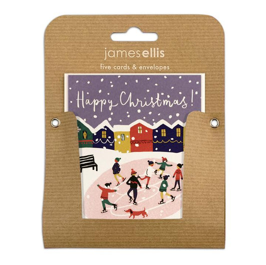 Ice Skating Happy Christmas Cards 5pk