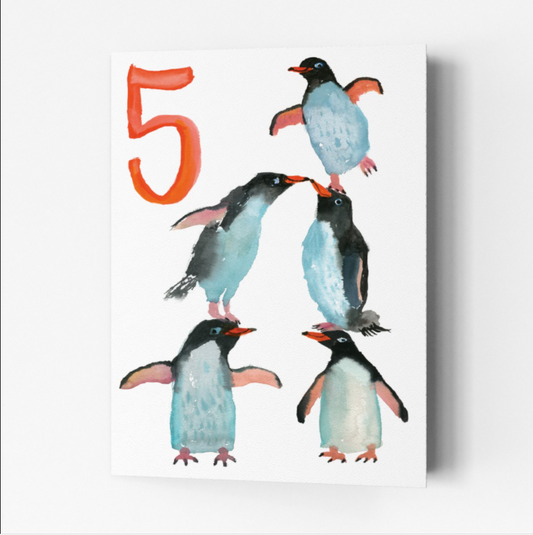 Penguins 5th Birthday Card