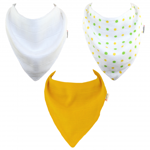 Muslinz 100% Cotton Dribble Bibs 3pk - Yellow/Green Stars