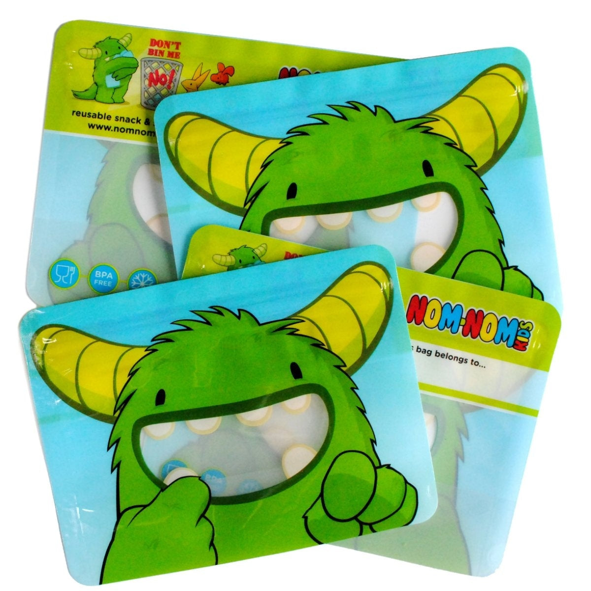Nom Nom Kids Reusable Monster Large Sandwich Bags 4pk