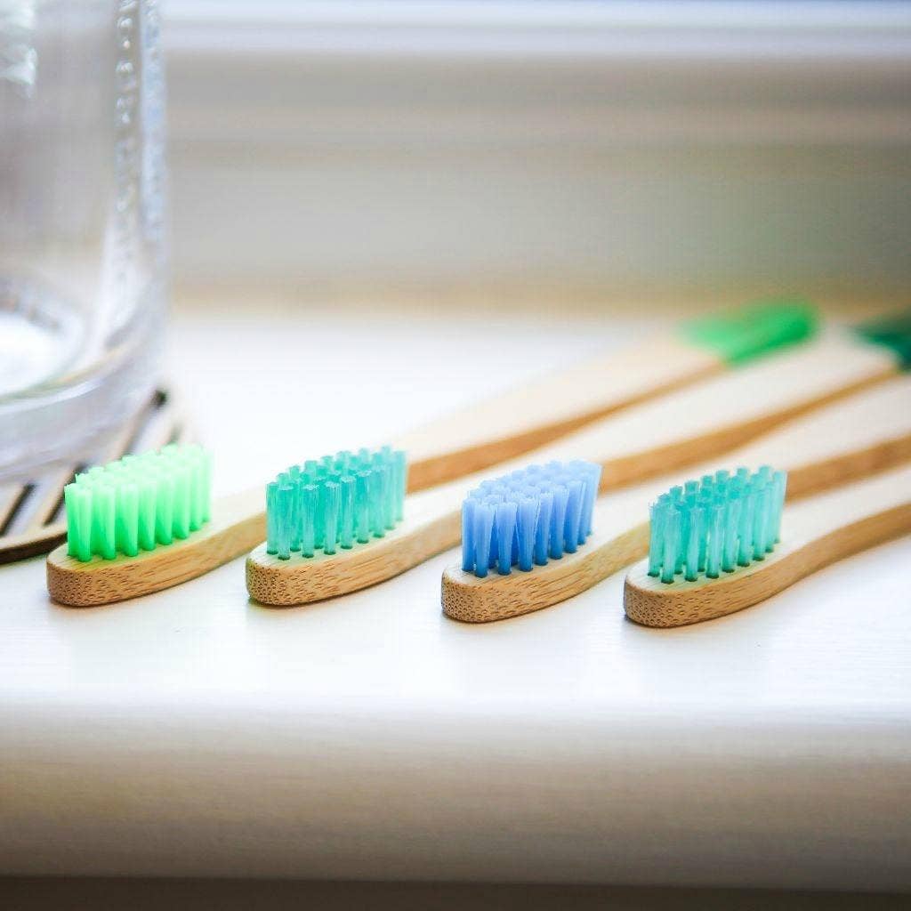 Wild & Stone Children's Bamboo Toothbrush 4 Pack - Aqua