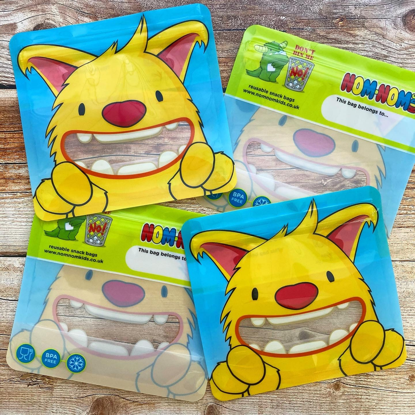 Nom Nom Kids Reusable Monster Medium Snack Bags 4pk
