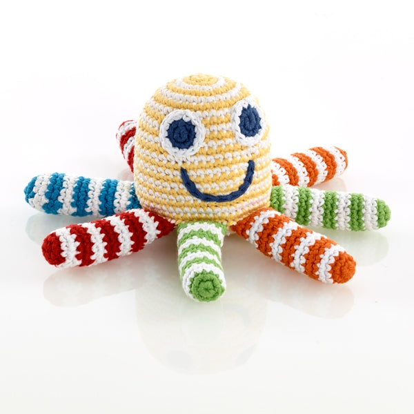 Pebble Octopus Rattle Yellow Stripe