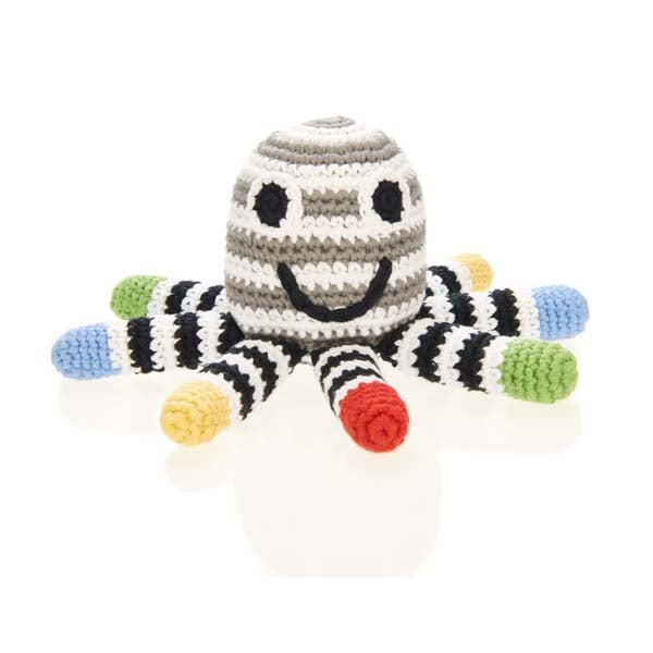 Pebble Octopus Rattle Black & White Stripe