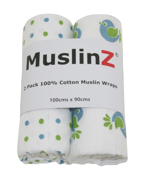 Muslinz Cotton Muslin Swaddles 2pk - Blue Bird
