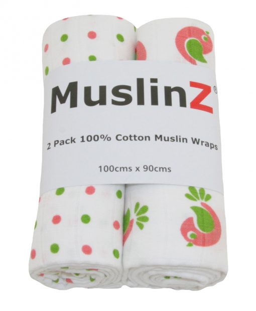 Muslinz Cotton Muslin Swaddles 2pk - Pink Bird