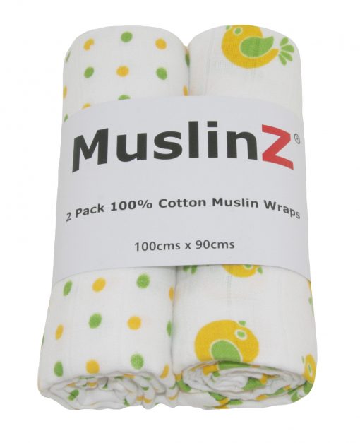Muslinz Cotton Muslin Swaddles 2pk - Yellow Bird