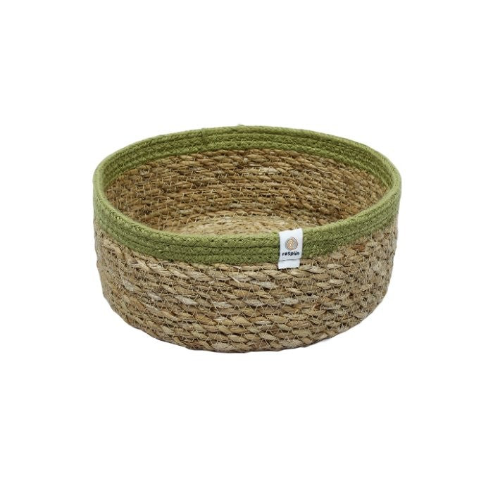 ReSpiin Shallow Seagrass & Jute Medium Basket - Natural/Green