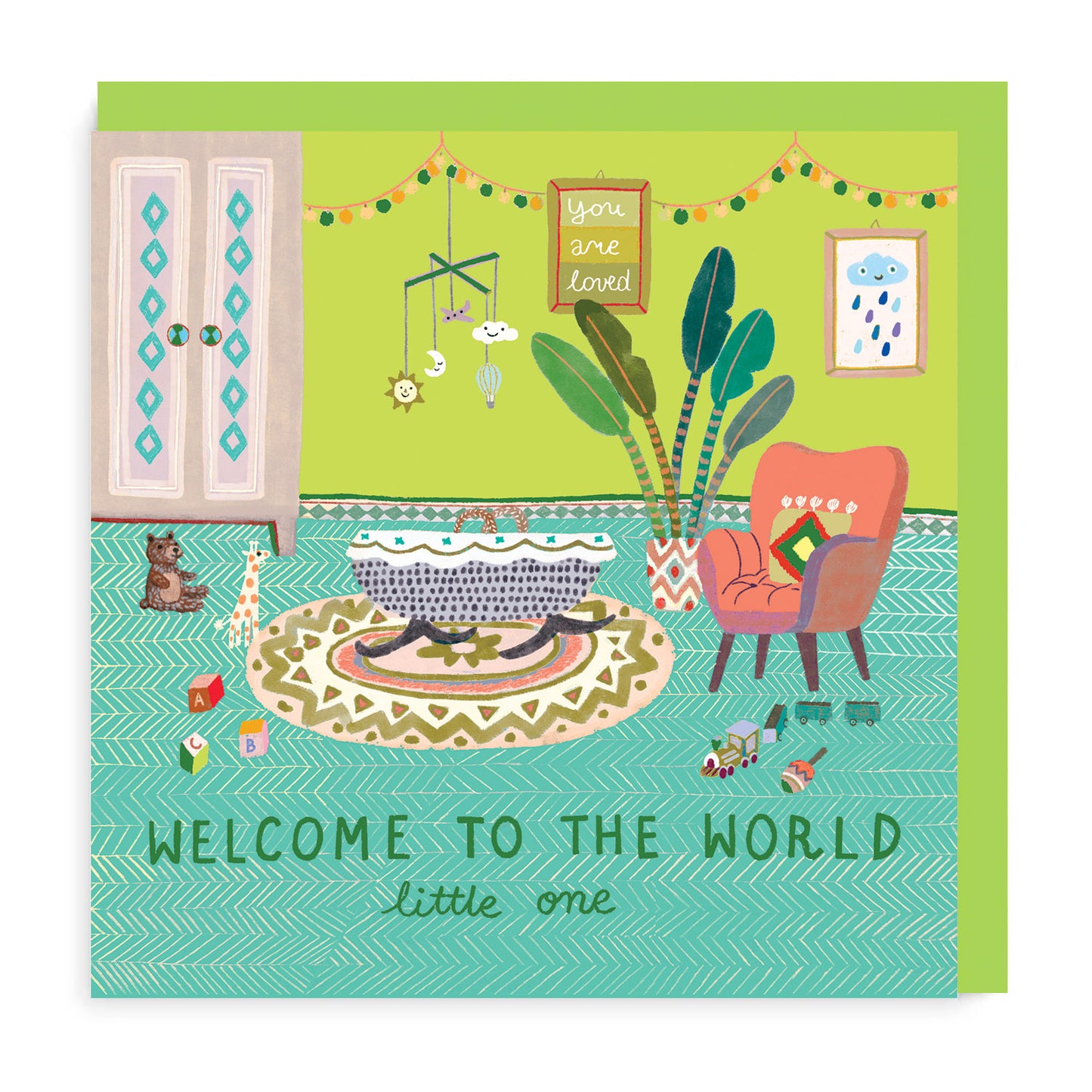 Welcome To The World New Baby Green Nursery Card
