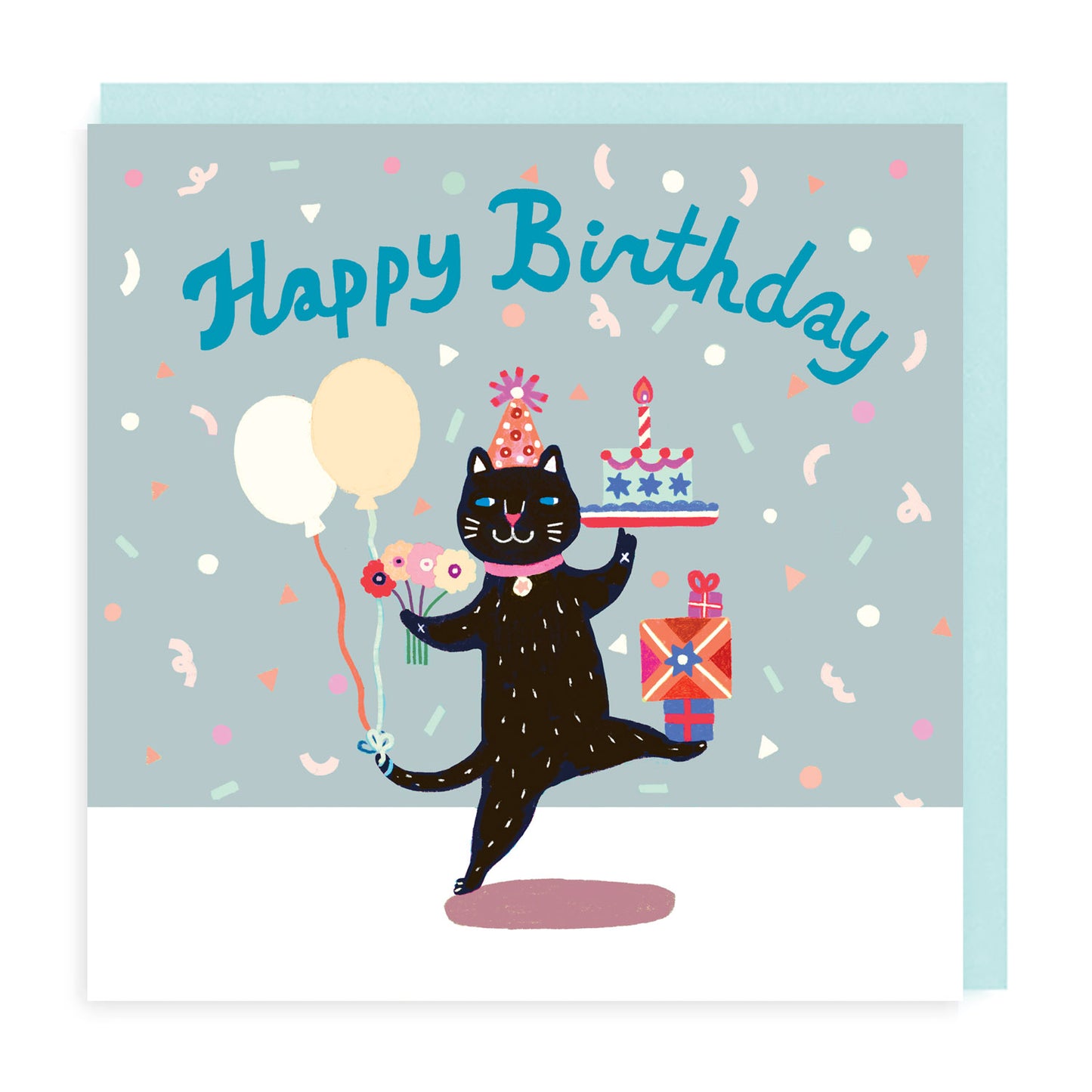 Pastel Dancing Cat Happy Birthday Card