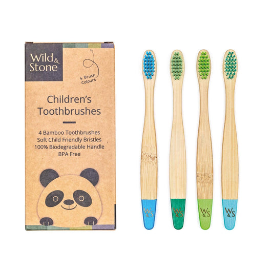 Wild & Stone Children's Bamboo Toothbrush 4 Pack - Aqua