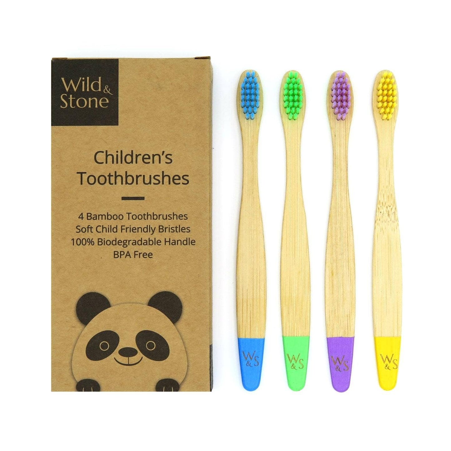 Wild & Stone Children's Bamboo Toothbrush 4 Pack - Multi Colour