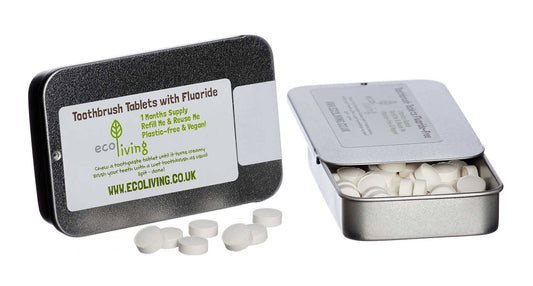 ecoLiving Flouride Toothpaste Tablets - One Month Supply with Refillable Tin