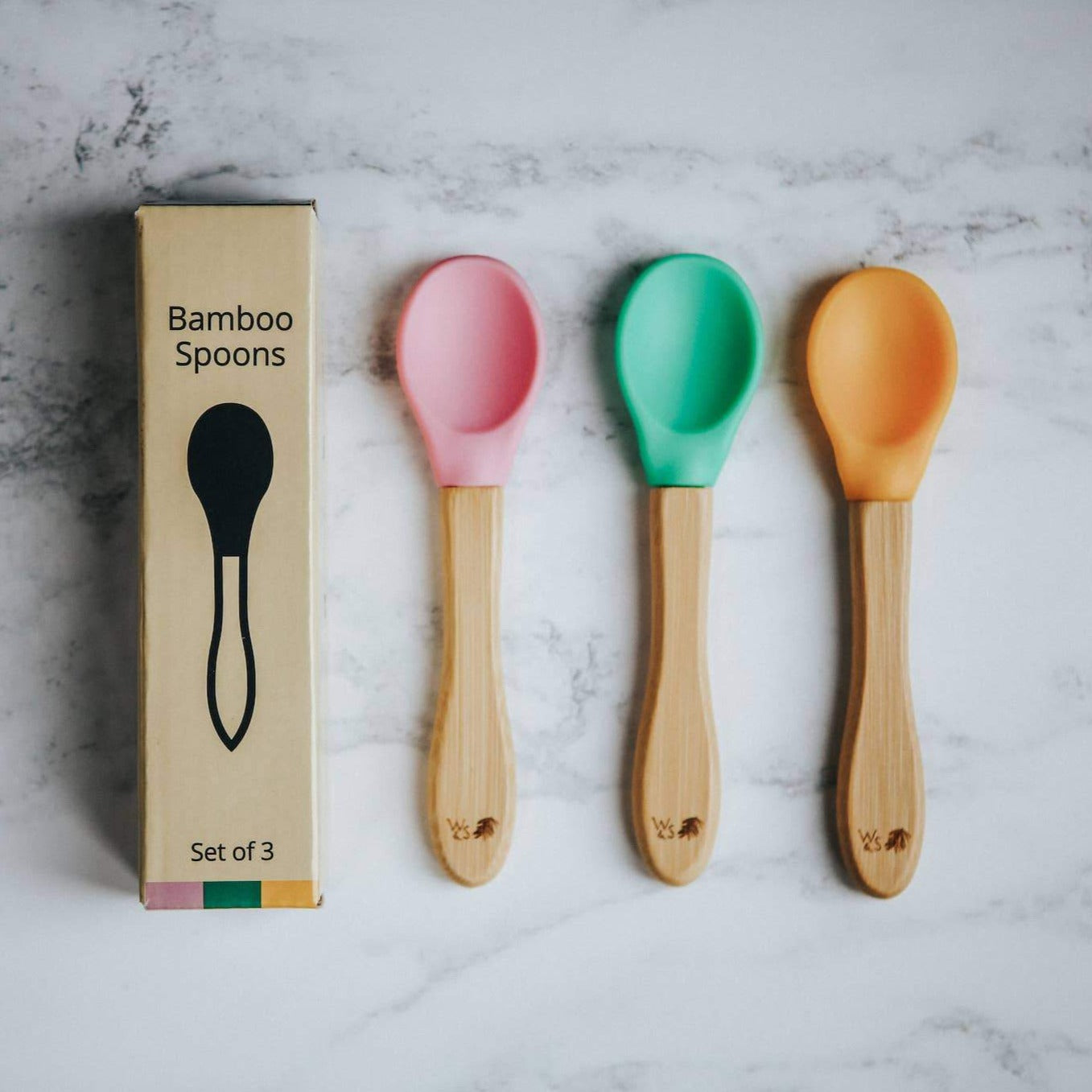 Wild & Stone Baby Bamboo Weaning Spoons 3 Pack - Various Colours