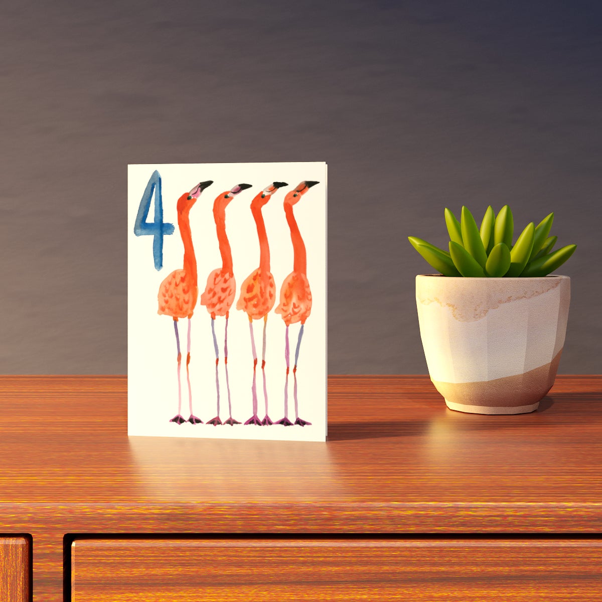 Flamingos 4th Birthday Card