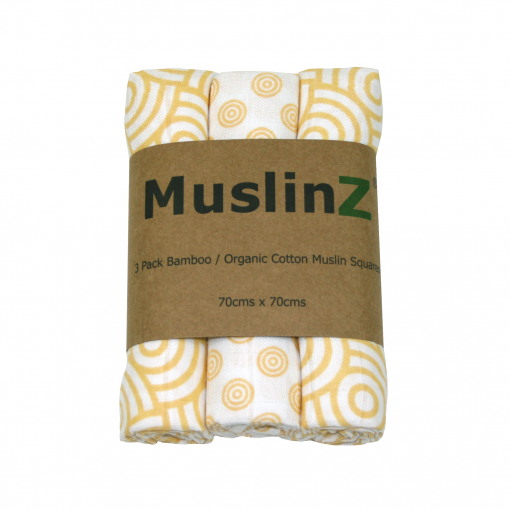 MuslinZ Organic Cotton and Bamboo Muslin Squares 3pk - Gold Print