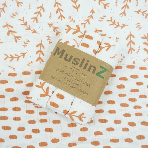 MuslinZ Organic Cotton and Bamboo Muslin Squares 3pk - Laurel Leaf / Spot