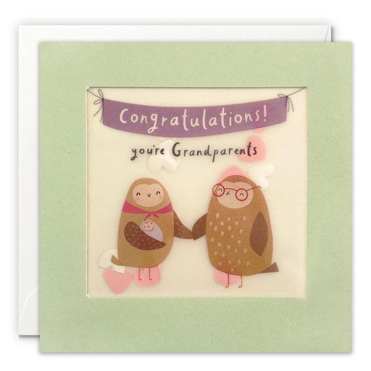 Owl Grandparents New Baby Paper Shakies Card