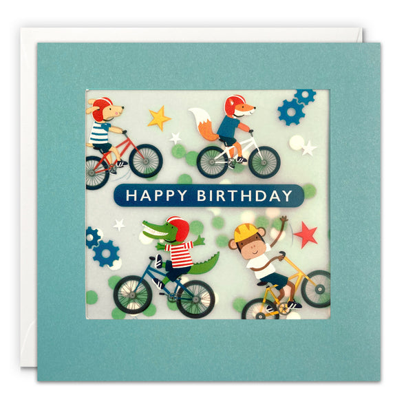 Animals on Bikes Paper Shakies Card