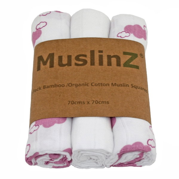 Muslinz Bamboo and Organic Cotton Muslin Squares 3pk Lavender