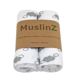 Muslinz Bamboo and Organic Cotton Muslin Swaddles 2pk - Grey Cloud